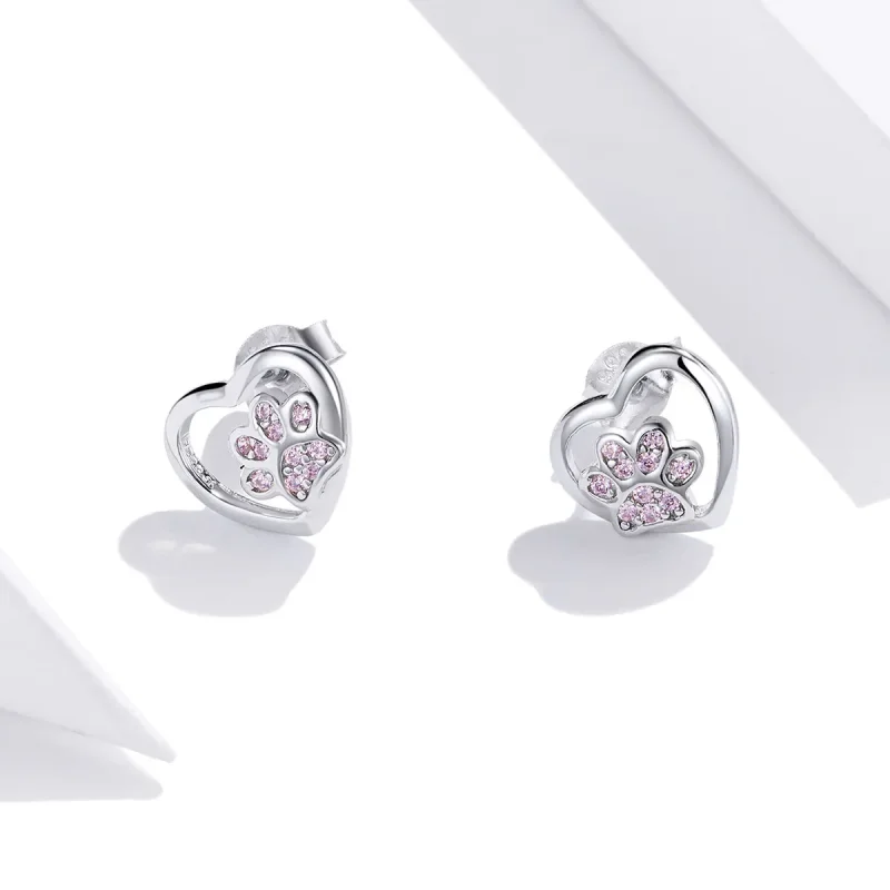 (image for) Pandora Style Silver Stud Earrings, Dog Paw - SCE977 - View 2