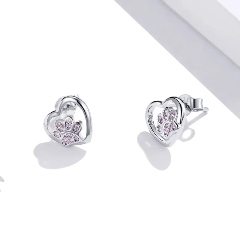 (image for) Pandora Style Silver Stud Earrings, Dog Paw - SCE977 - View 3