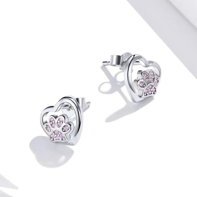 (image for) Pandora Style Silver Stud Earrings, Dog Paw - SCE977 - View 4