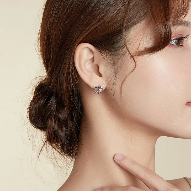 (image for) Pandora Style Silver Stud Earrings, Dog Paw - SCE977 - View 5