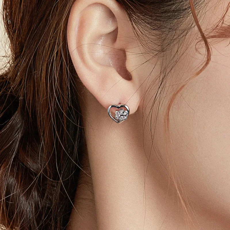 (image for) Pandora Style Silver Stud Earrings, Dog Paw - SCE977 - View 7