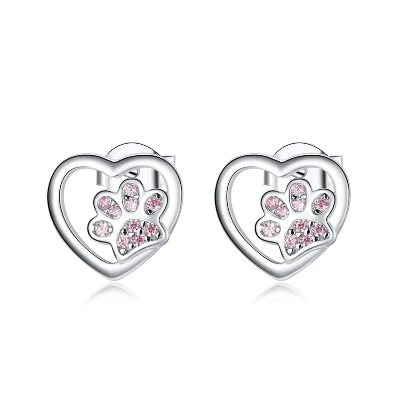 (image for) Pandora Style Silver Stud Earrings, Dog Paw - SCE977 - Product Image
