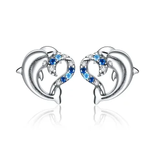 (image for) Pandora Style Silver Stud Earrings, Dolphin Elves - SCE930