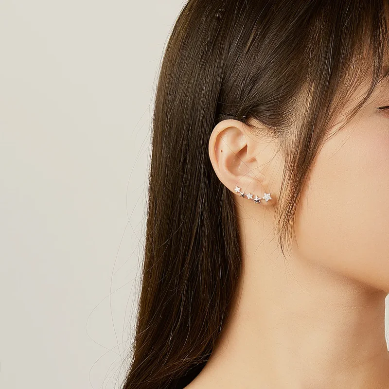 (image for) Pandora Style Silver Stud Earrings, Ear Crawler Stars - BSE351 - View 8