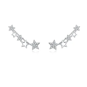 (image for) Pandora Style Silver Stud Earrings, Ear Crawler Stars - BSE351