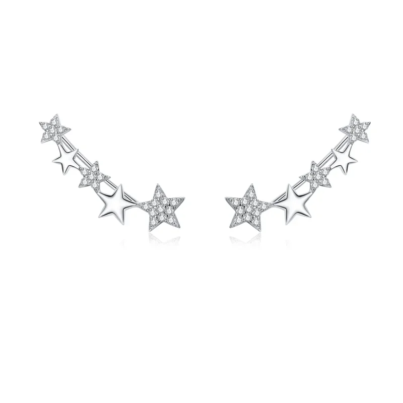 (image for) Pandora Style Silver Stud Earrings, Ear Crawler Stars - BSE351 - Product Image