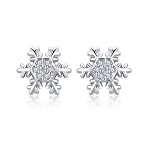 (image for) Pandora Style Silver Stud Earrings, Elegant Snowflakes - BSE009
