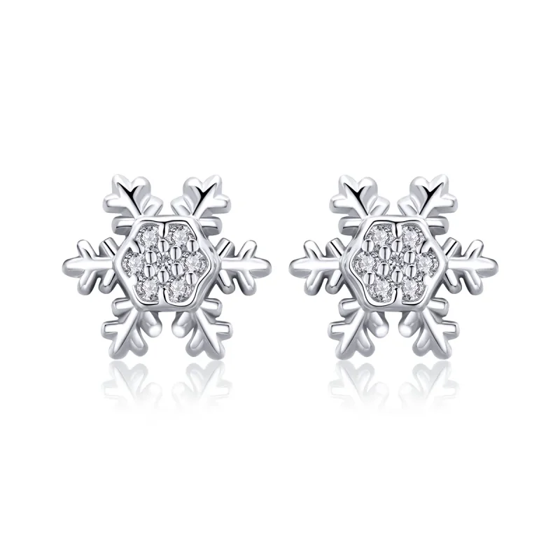 (image for) Pandora Style Silver Stud Earrings, Elegant Snowflakes - BSE009 - Product Image
