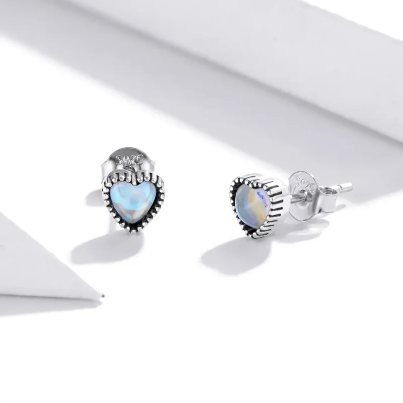 (image for) Pandora Style Silver Stud Earrings, Elevated Heart - SCE929 - View 3