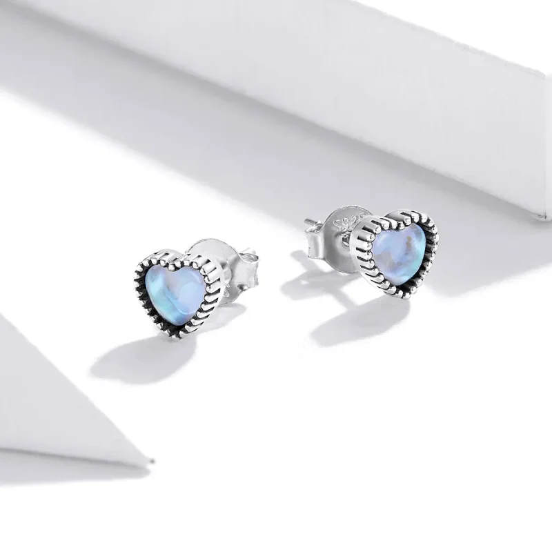 (image for) Pandora Style Silver Stud Earrings, Elevated Heart - SCE929 - View 4