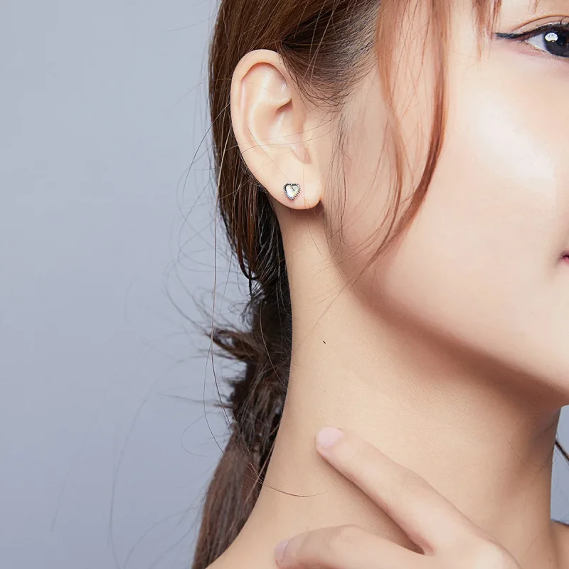 (image for) Pandora Style Silver Stud Earrings, Elevated Heart - SCE929 - View 5