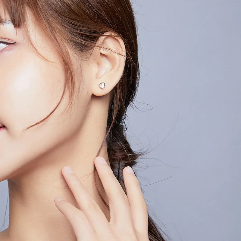 (image for) Pandora Style Silver Stud Earrings, Elevated Heart - SCE929 - View 6