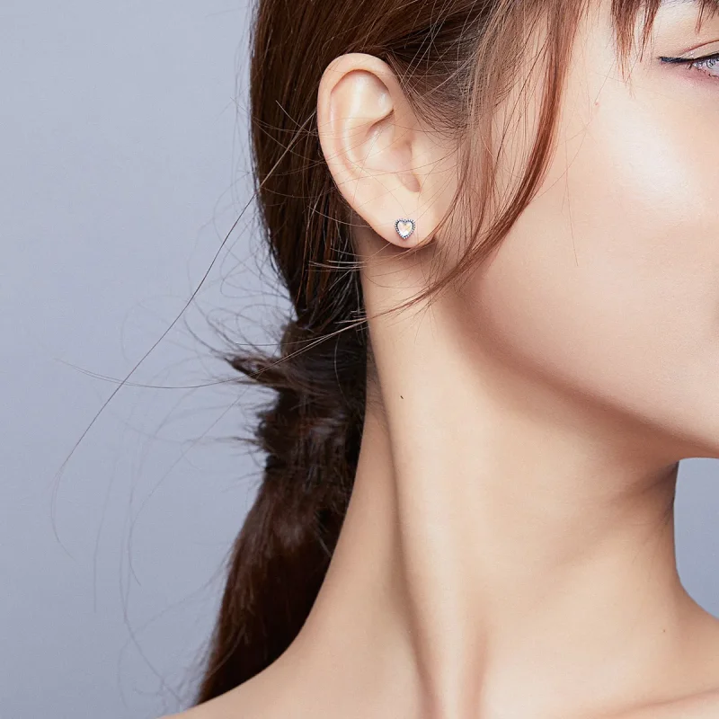 (image for) Pandora Style Silver Stud Earrings, Elevated Heart - SCE929 - View 7