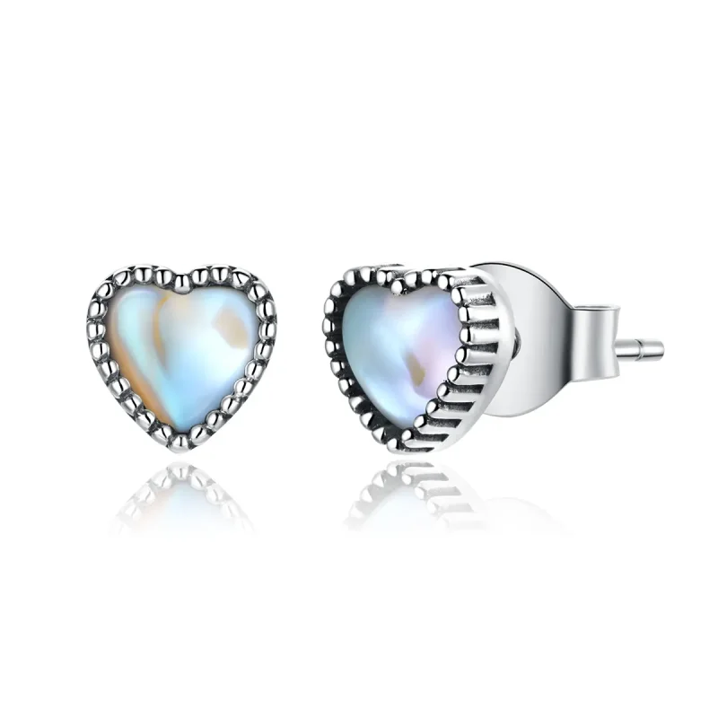 (image for) Pandora Style Silver Stud Earrings, Elevated Heart - SCE929 - Product Image