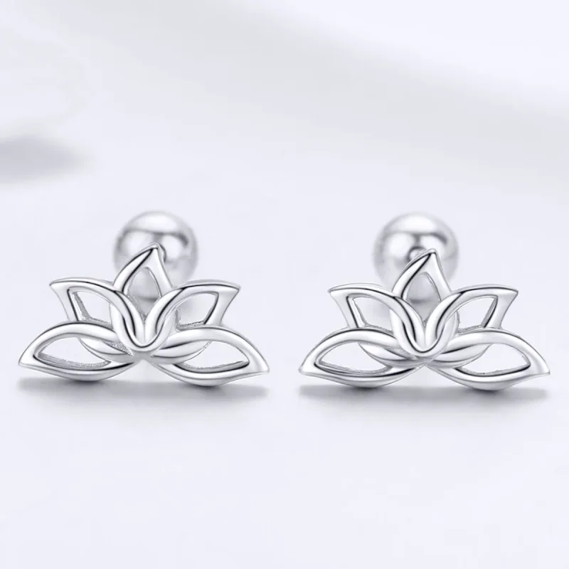 (image for) Pandora Style Silver Stud Earrings, Fresh Lotus - BSE024 - View 2