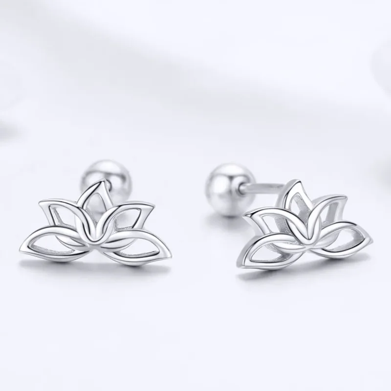 (image for) Pandora Style Silver Stud Earrings, Fresh Lotus - BSE024 - View 3