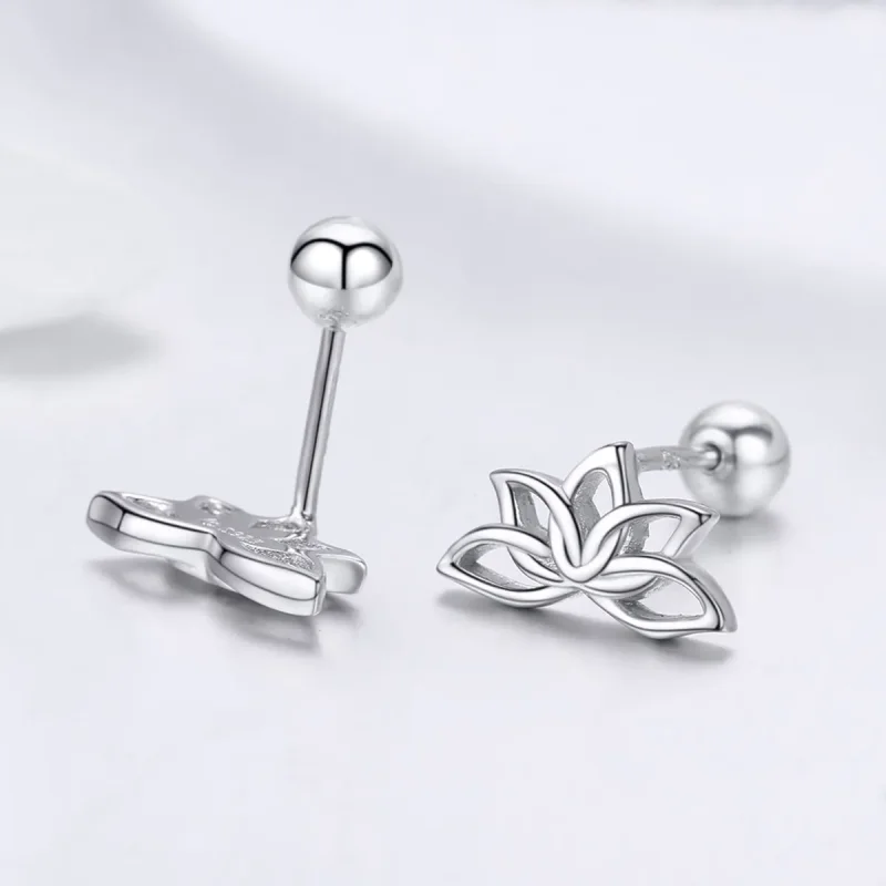 (image for) Pandora Style Silver Stud Earrings, Fresh Lotus - BSE024 - View 4