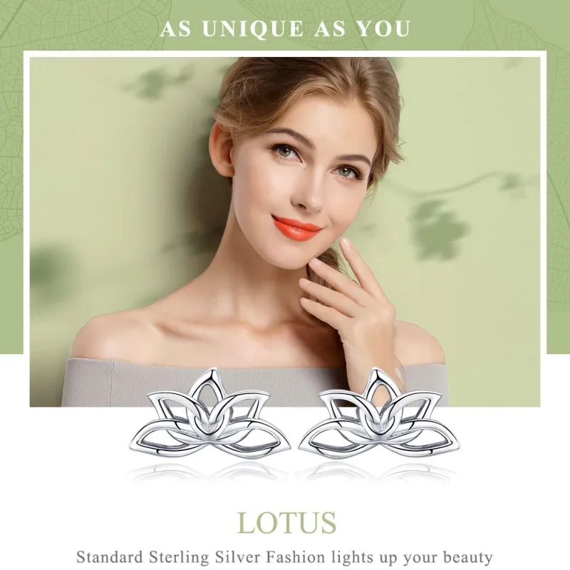 (image for) Pandora Style Silver Stud Earrings, Fresh Lotus - BSE024 - View 6