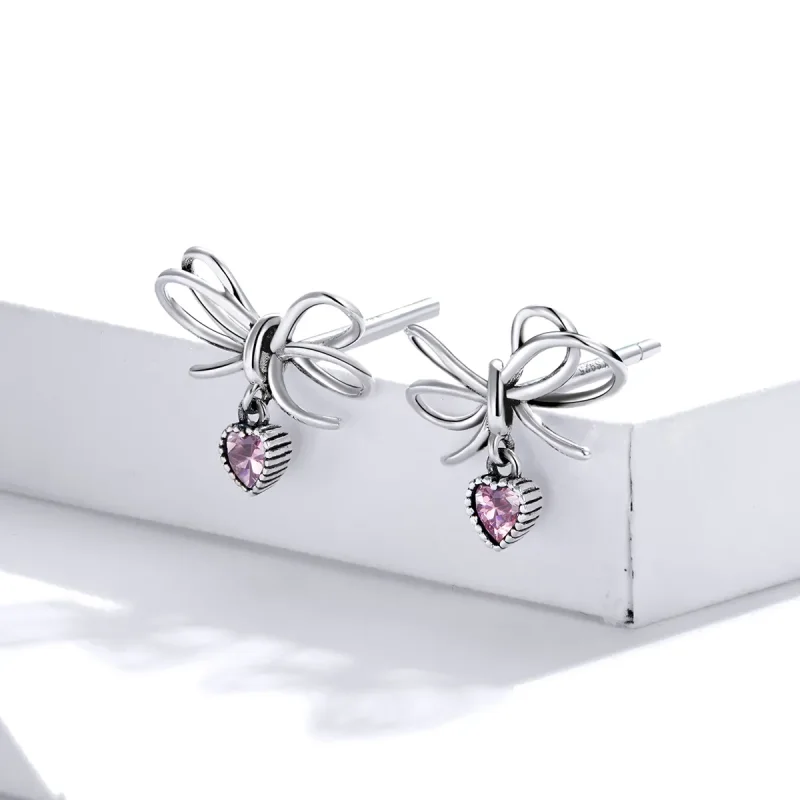 (image for) Pandora Style Silver Stud Earrings, Gift With Bow - SCE962 - View 3