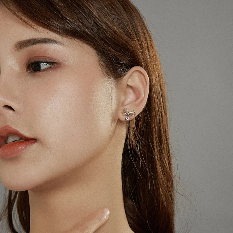 (image for) Pandora Style Silver Stud Earrings, Gift With Bow - SCE962 - View 7