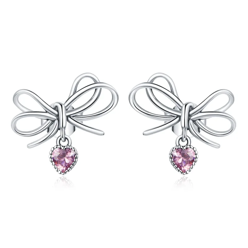 (image for) Pandora Style Silver Stud Earrings, Gift With Bow - SCE962 - Product Image