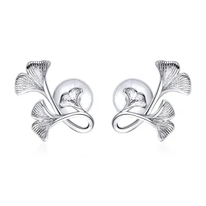 (image for) Pandora Style Silver Stud Earrings, Ginkgo Leaf - BSE328
