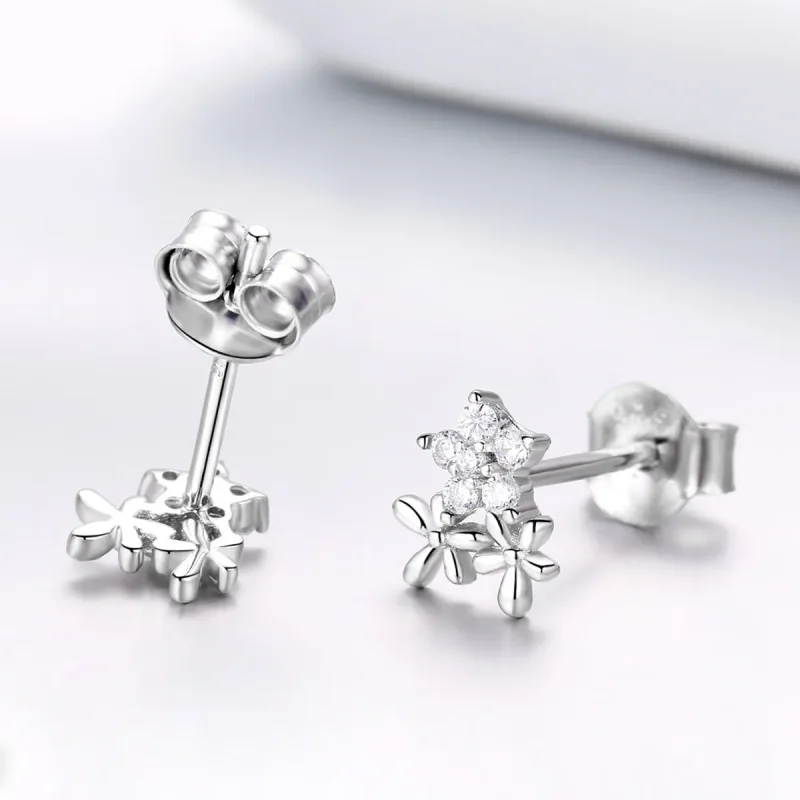 (image for) Pandora Style Silver Stud Earrings, Gypsophila - BSE030 - View 2