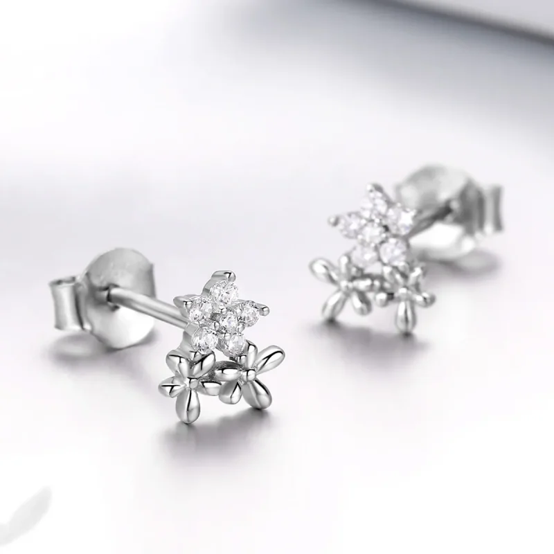 (image for) Pandora Style Silver Stud Earrings, Gypsophila - BSE030 - View 3