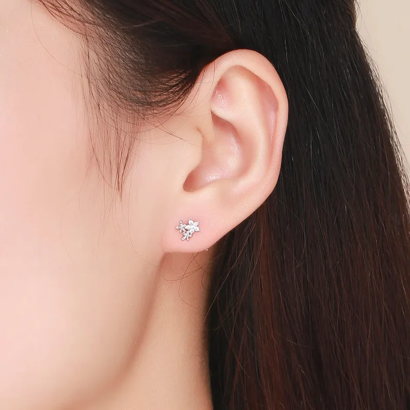 (image for) Pandora Style Silver Stud Earrings, Gypsophila - BSE030 - View 5