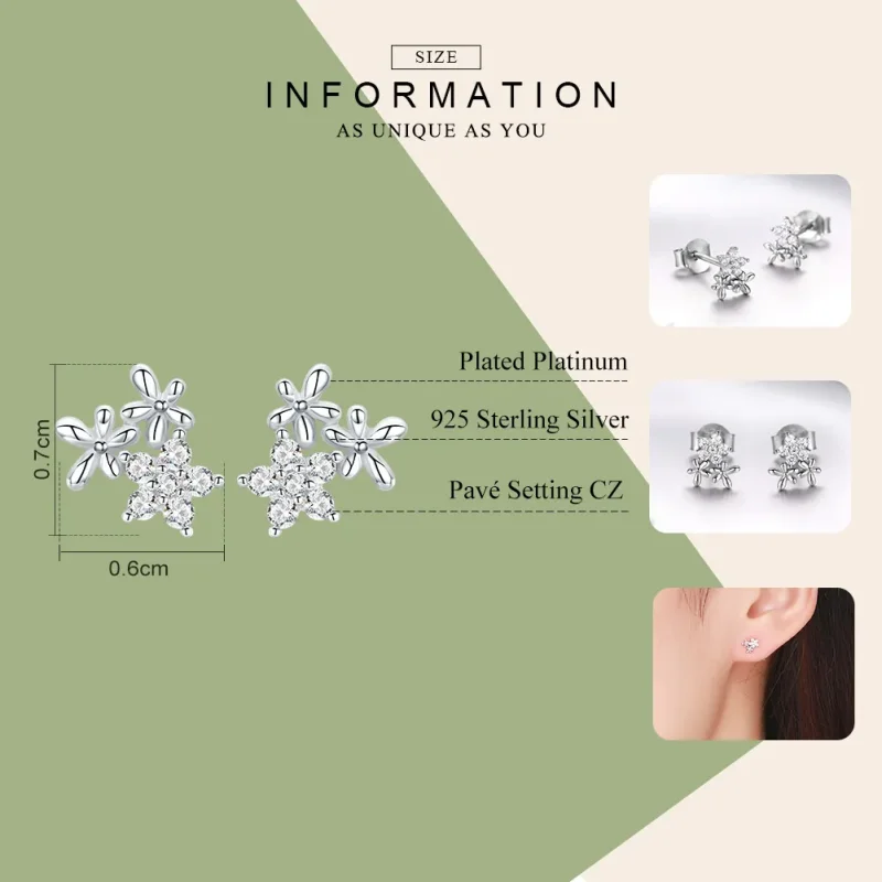 (image for) Pandora Style Silver Stud Earrings, Gypsophila - BSE030 - View 7