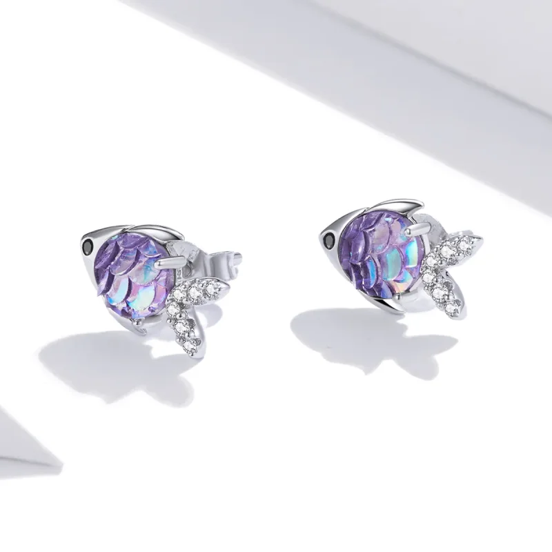 (image for) Pandora Style Silver Stud Earrings, Happy Little Fish - SCE1028 - View 2