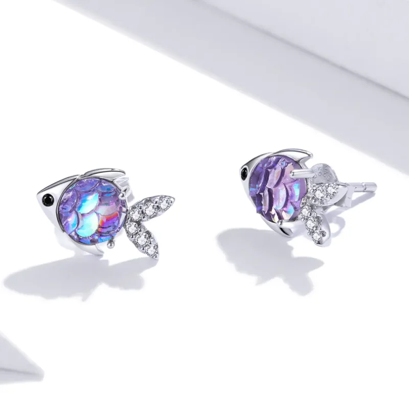 (image for) Pandora Style Silver Stud Earrings, Happy Little Fish - SCE1028 - View 3