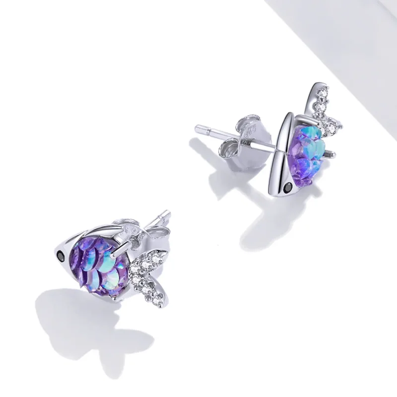 (image for) Pandora Style Silver Stud Earrings, Happy Little Fish - SCE1028 - View 4