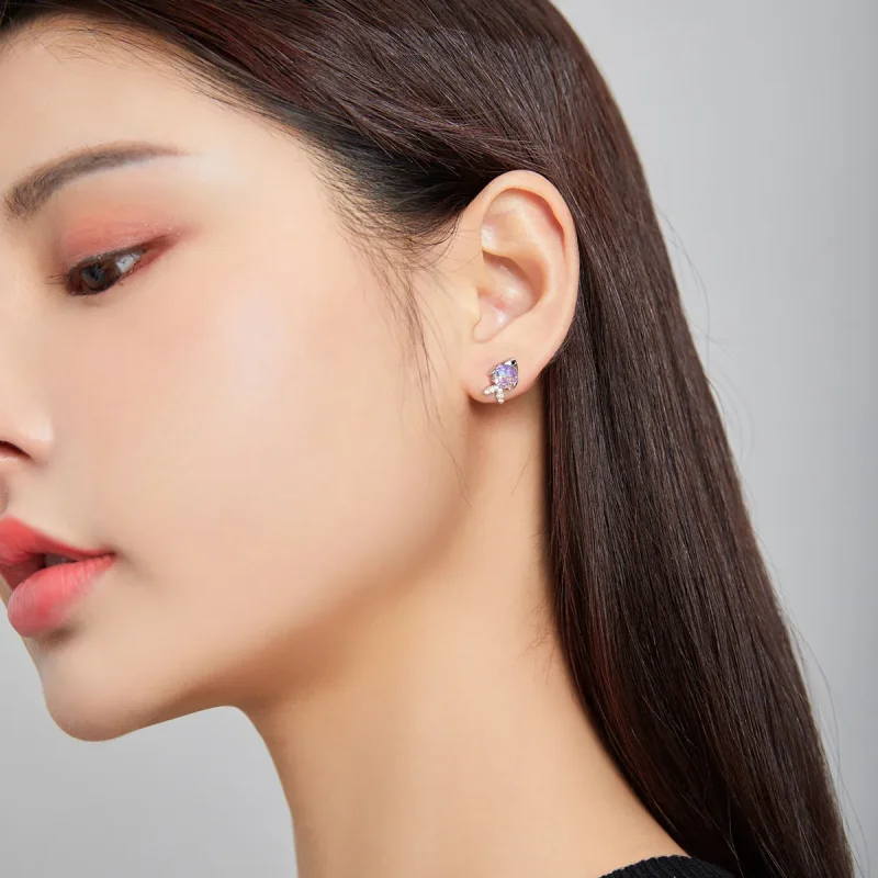 (image for) Pandora Style Silver Stud Earrings, Happy Little Fish - SCE1028 - View 6