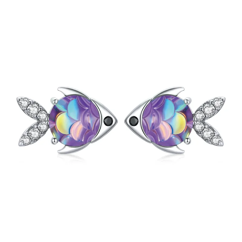 (image for) Pandora Style Silver Stud Earrings, Happy Little Fish - SCE1028 - Product Image