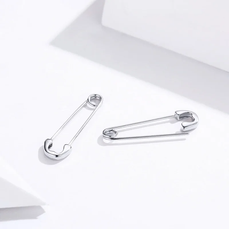 (image for) Pandora Style Silver Stud Earrings, Happy Paper Clip - SCE695-A - View 4