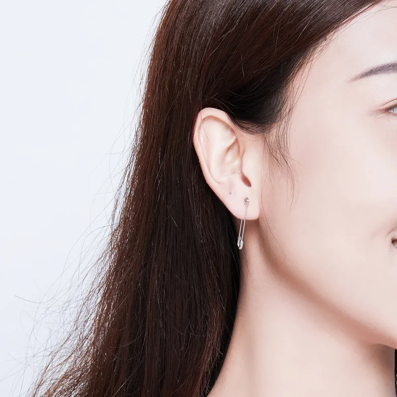 (image for) Pandora Style Silver Stud Earrings, Happy Paper Clip - SCE695-A - View 5