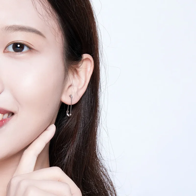 (image for) Pandora Style Silver Stud Earrings, Happy Paper Clip - SCE695-A - View 7