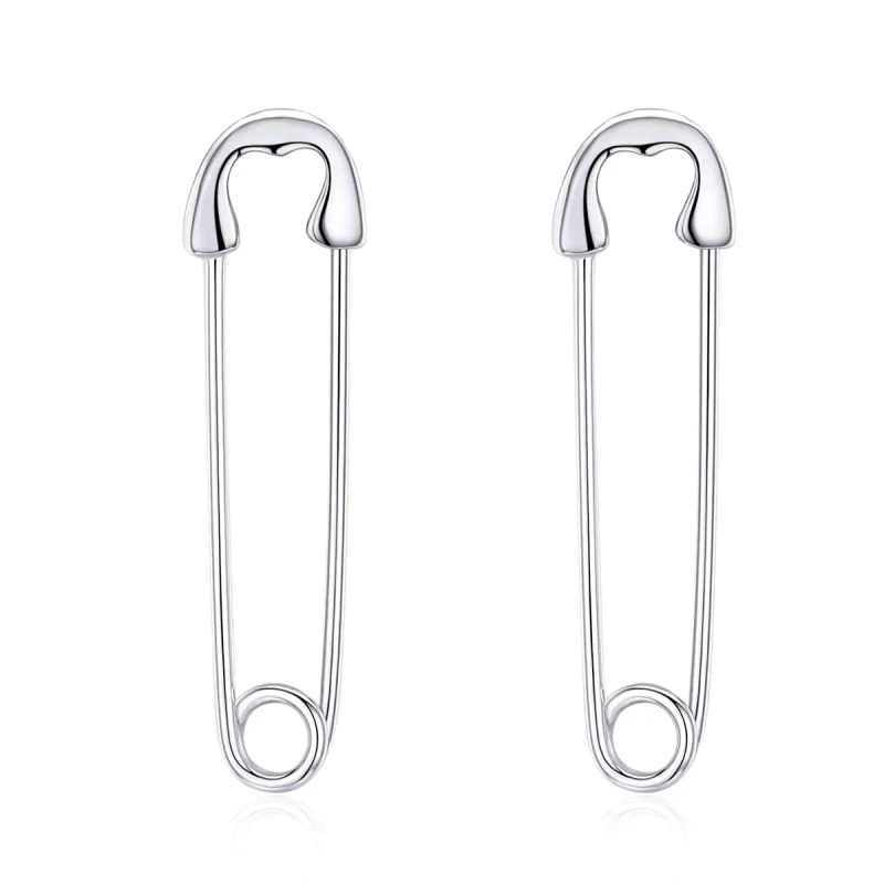 (image for) Pandora Style Silver Stud Earrings, Happy Paper Clip - SCE695-A - Product Image
