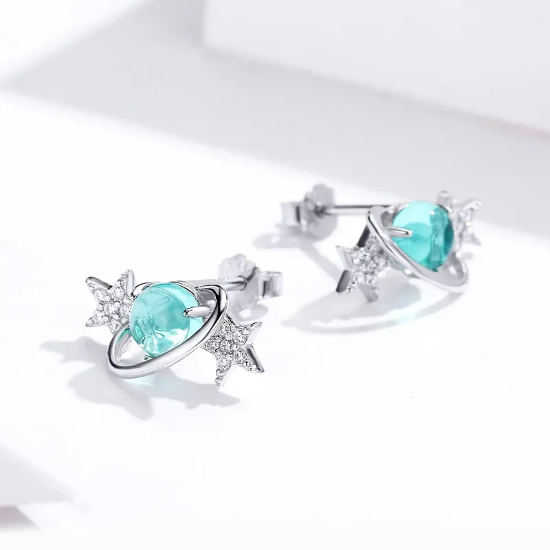 (image for) Pandora Style Silver Stud Earrings, Interstellar - SCE701 - View 3