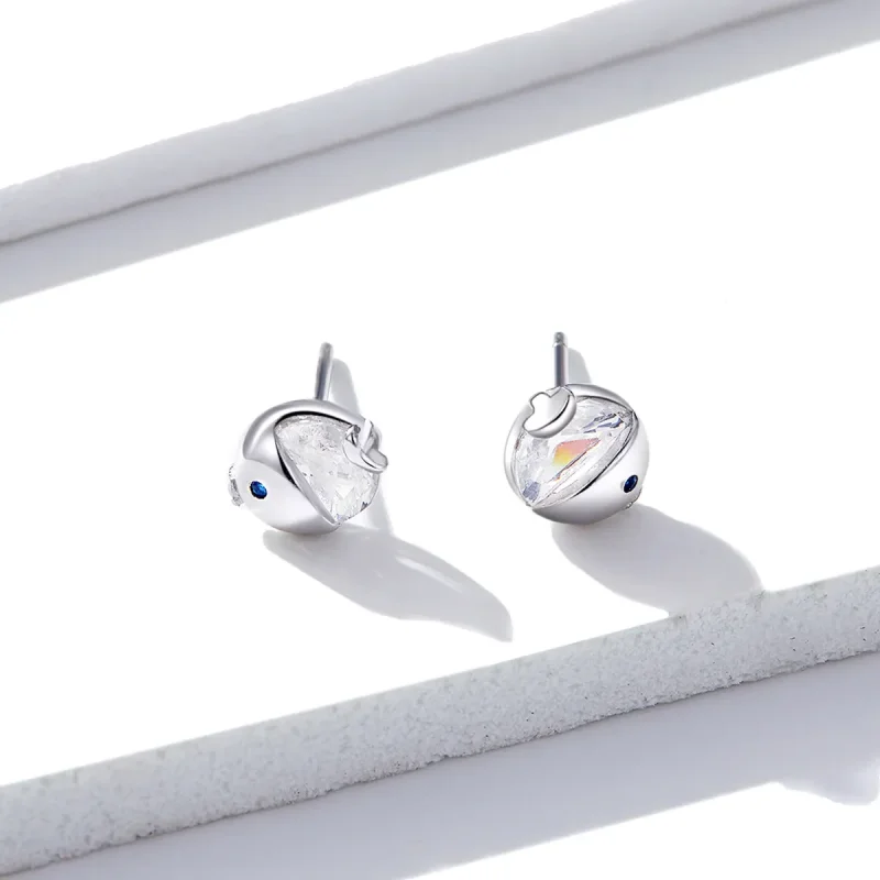 (image for) Pandora Style Silver Stud Earrings, Kiss Fish - BSE204 - View 3