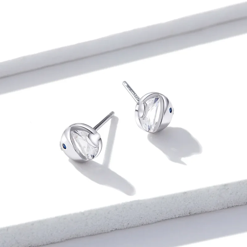 (image for) Pandora Style Silver Stud Earrings, Kiss Fish - BSE204 - View 4
