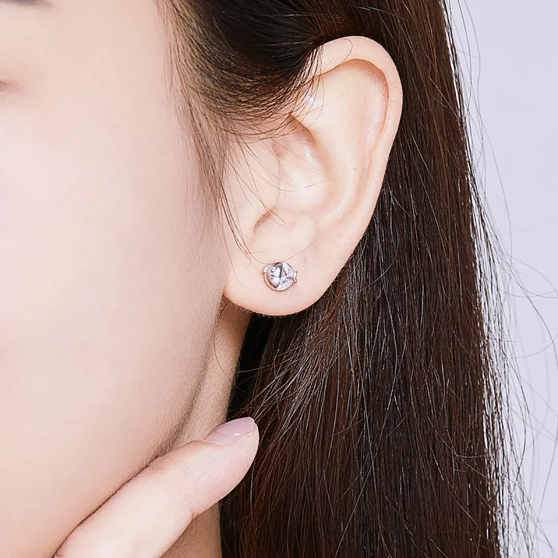 (image for) Pandora Style Silver Stud Earrings, Kiss Fish - BSE204 - View 5