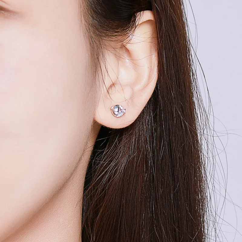 (image for) Pandora Style Silver Stud Earrings, Kiss Fish - BSE204 - View 7
