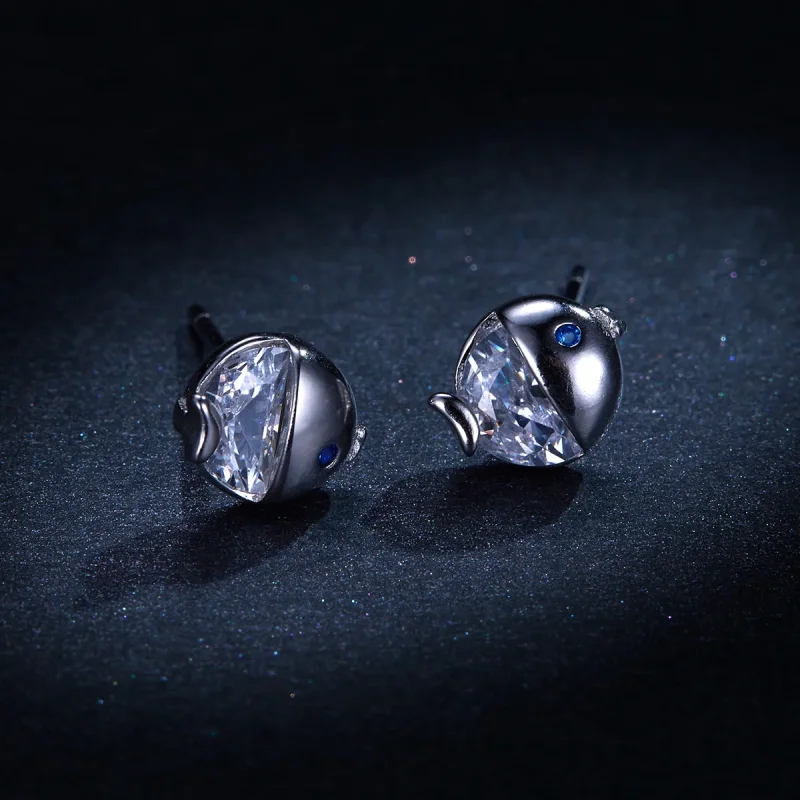 (image for) Pandora Style Silver Stud Earrings, Kiss Fish - BSE204 - View 8