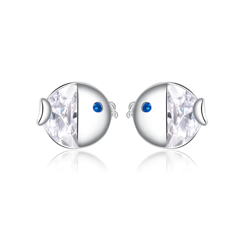 (image for) Pandora Style Silver Stud Earrings, Kiss Fish - BSE204 - Product Image