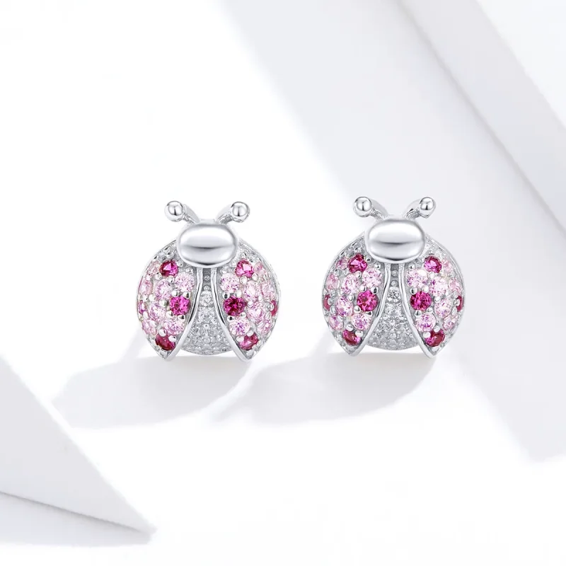 (image for) Pandora Style Silver Stud Earrings, Ladybug - SCE715 - View 4