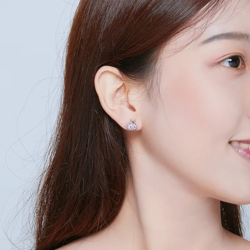 (image for) Pandora Style Silver Stud Earrings, Ladybug - SCE715 - View 6