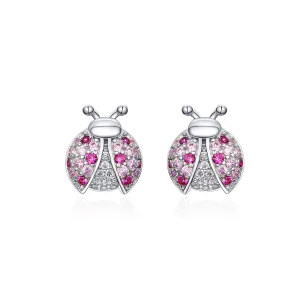(image for) Pandora Style Silver Stud Earrings, Ladybug - SCE715