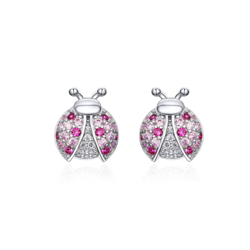 (image for) Pandora Style Silver Stud Earrings, Ladybug - SCE715 - Product Image